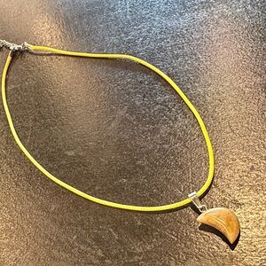 Yellow Cord Necklace with Gemstone Crescent Pendant - Women Jewelry